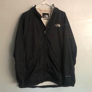 North face black rain coat.